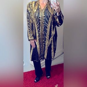 TAN-CHHO, 100% Silk, Gold Beads, Gold Sequins, Free Size